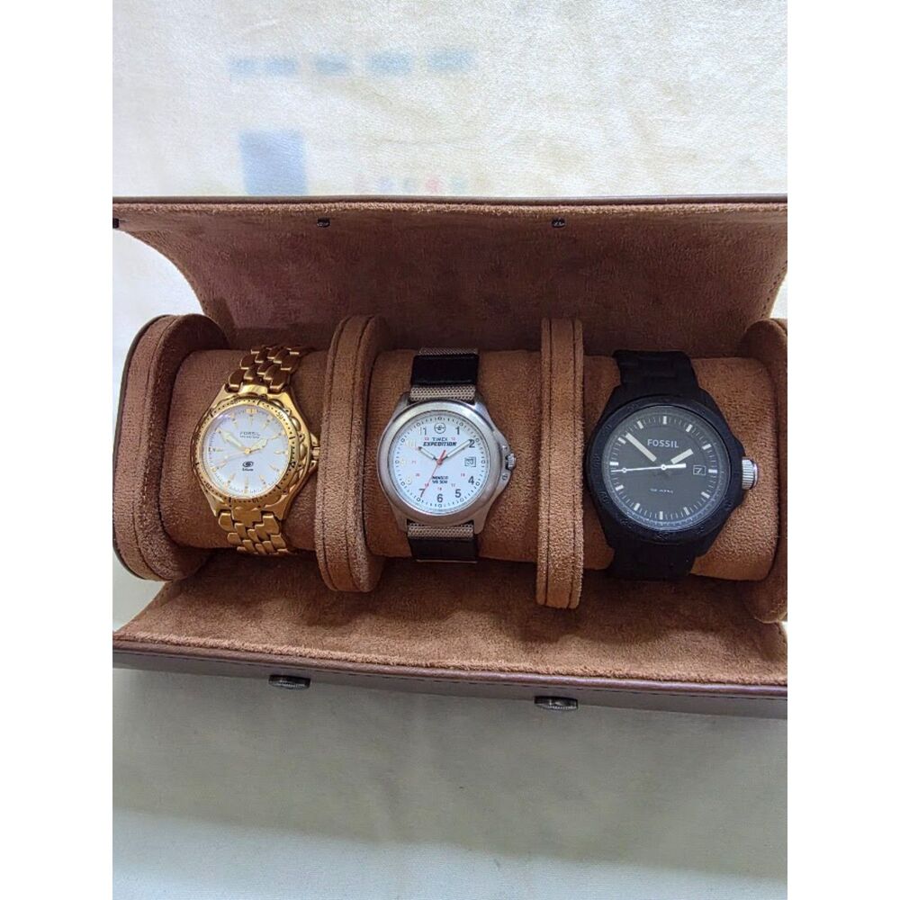3 Watch Everyday Bundle: Fossil Dress, Timex Field, Fossil Dive + Case